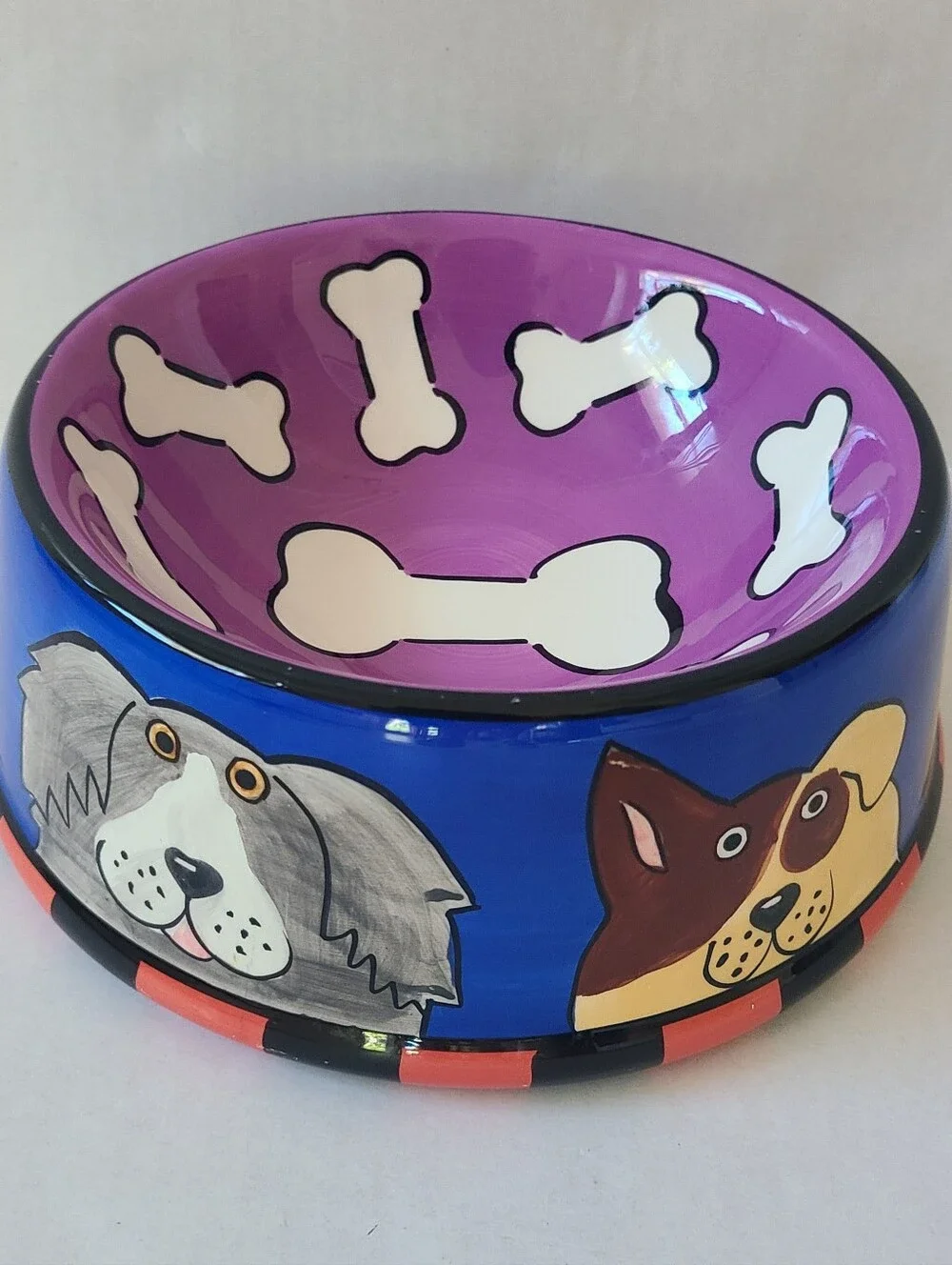 Candace Reiter Dogzilla Ceramic Dog Bowl Hand Painted 2001